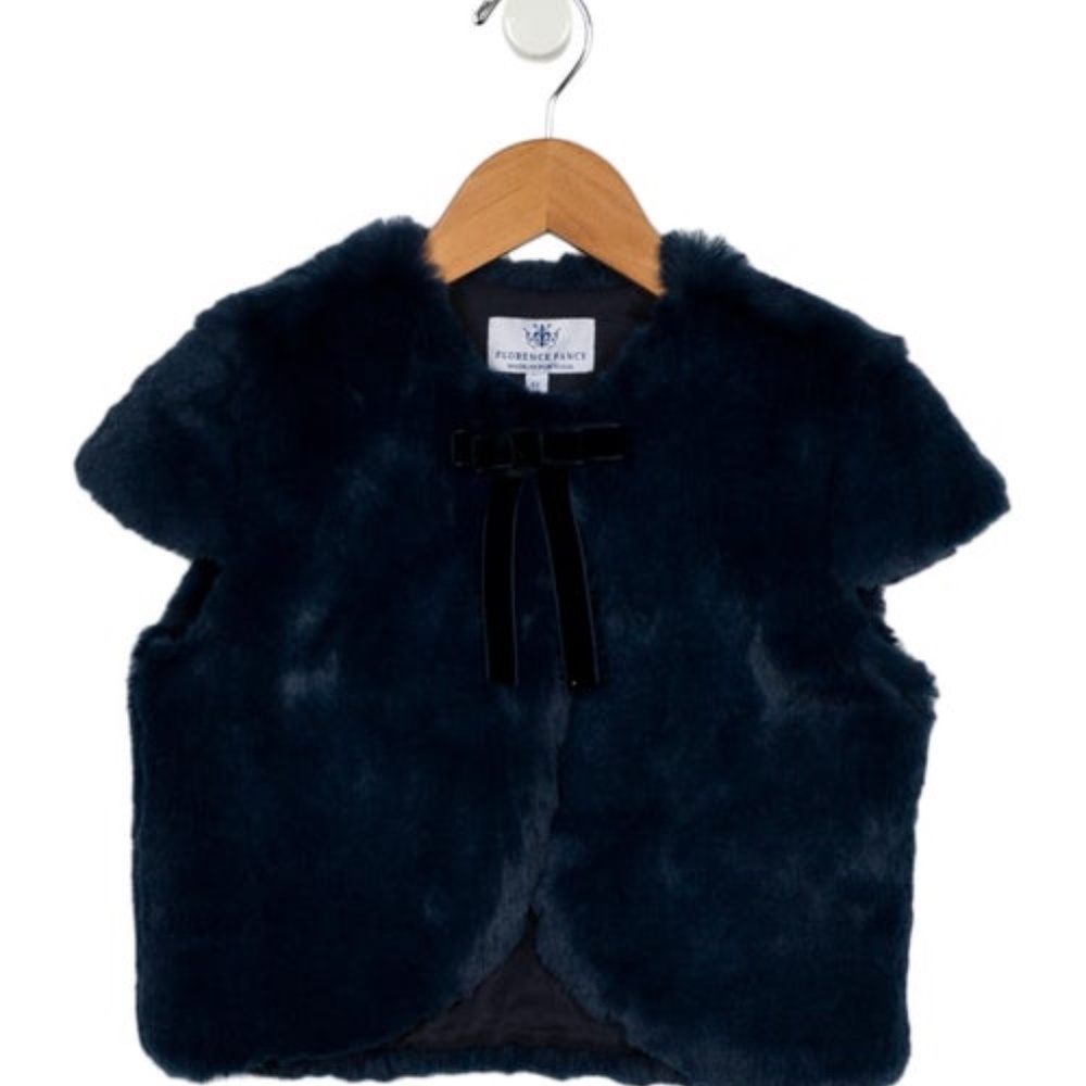 FLORENCE FANCY FAUX FUR JACKET IN NAVY - Girls Size 10